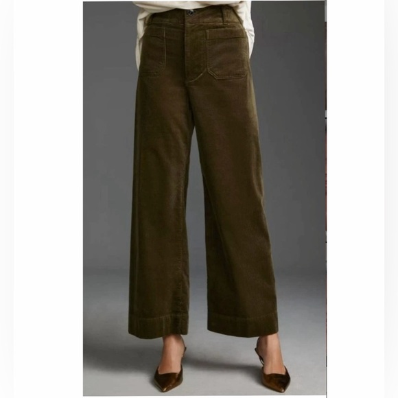 Maeve Pants - Maeve Anthropologie The Colette Pants 23 Olive Green High-Rise Wide Leg Corduroy